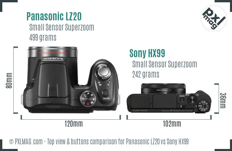 Panasonic LZ20 vs Sony HX99 top view buttons comparison