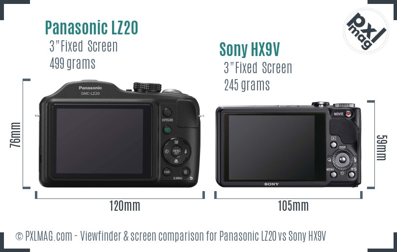 Panasonic LZ20 vs Sony HX9V Screen and Viewfinder comparison