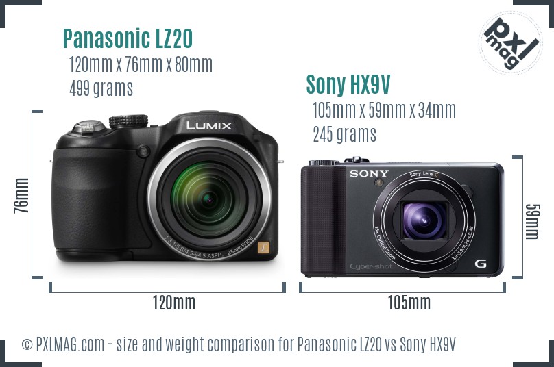 Panasonic LZ20 vs Sony HX9V size comparison