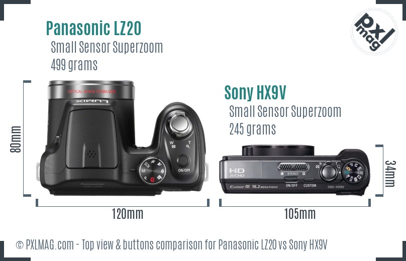 Panasonic LZ20 vs Sony HX9V top view buttons comparison