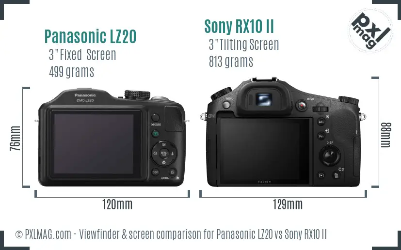 Panasonic LZ20 vs Sony RX10 II Screen and Viewfinder comparison