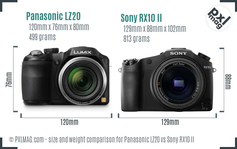 Panasonic LZ20 vs Sony RX10 II size comparison
