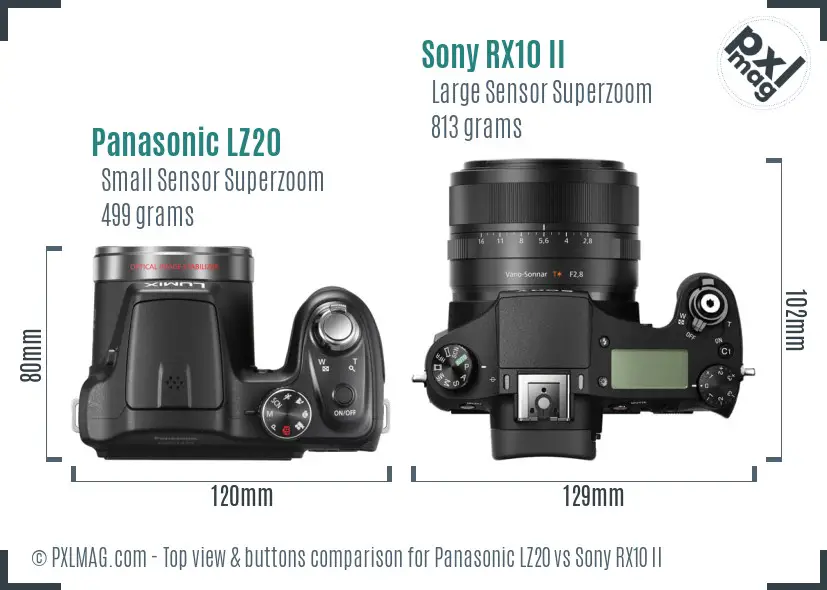 Panasonic LZ20 vs Sony RX10 II top view buttons comparison