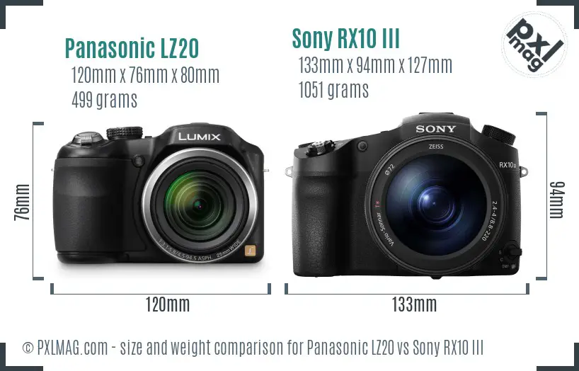Panasonic LZ20 vs Sony RX10 III size comparison