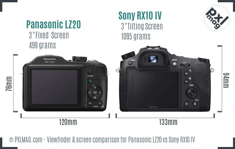 Panasonic LZ20 vs Sony RX10 IV Screen and Viewfinder comparison