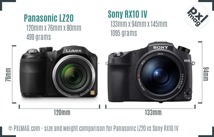 Panasonic LZ20 vs Sony RX10 IV size comparison