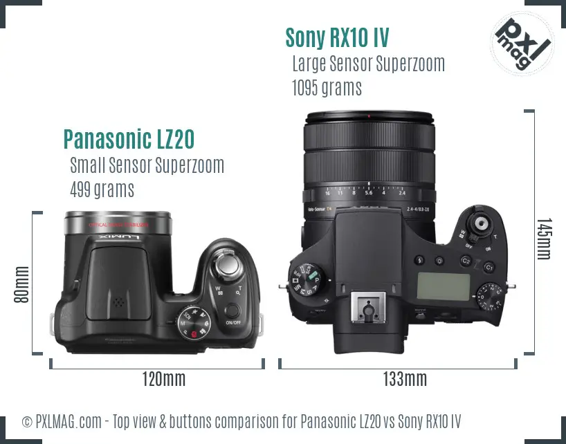Panasonic LZ20 vs Sony RX10 IV top view buttons comparison