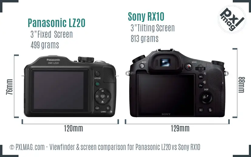 Panasonic LZ20 vs Sony RX10 Screen and Viewfinder comparison