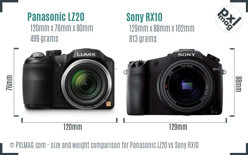 Panasonic LZ20 vs Sony RX10 size comparison