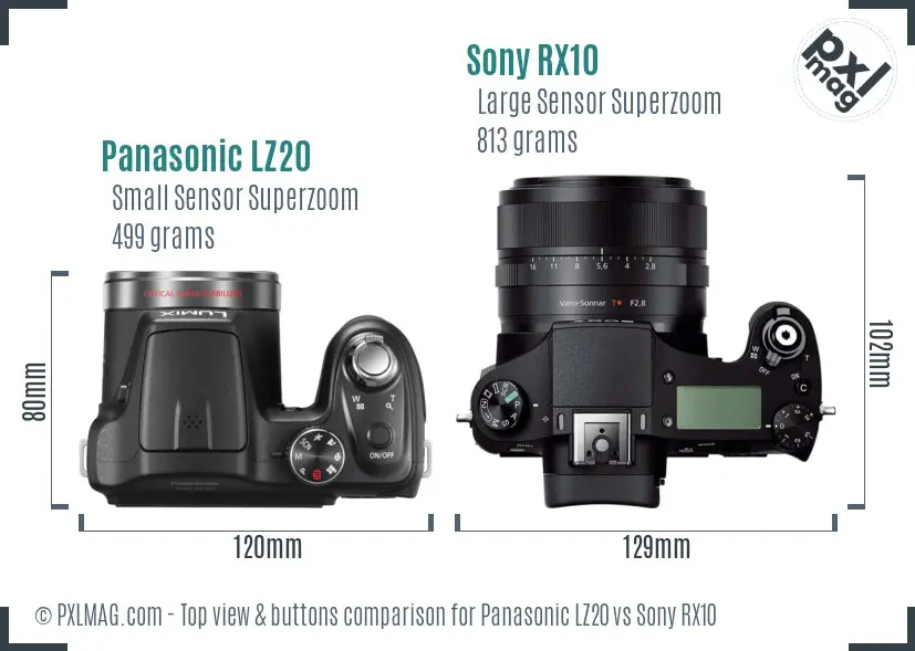 Panasonic LZ20 vs Sony RX10 top view buttons comparison