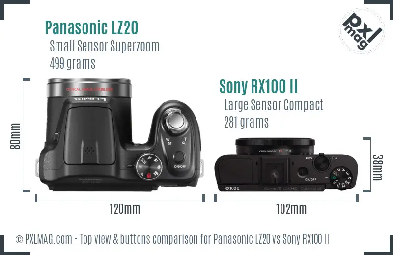 Panasonic LZ20 vs Sony RX100 II top view buttons comparison Panasonic LZ20 vs Sony RX100 II top view buttons comparison