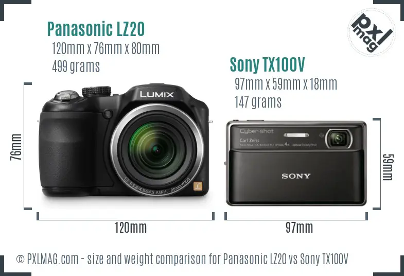 Panasonic LZ20 vs Sony TX100V size comparison