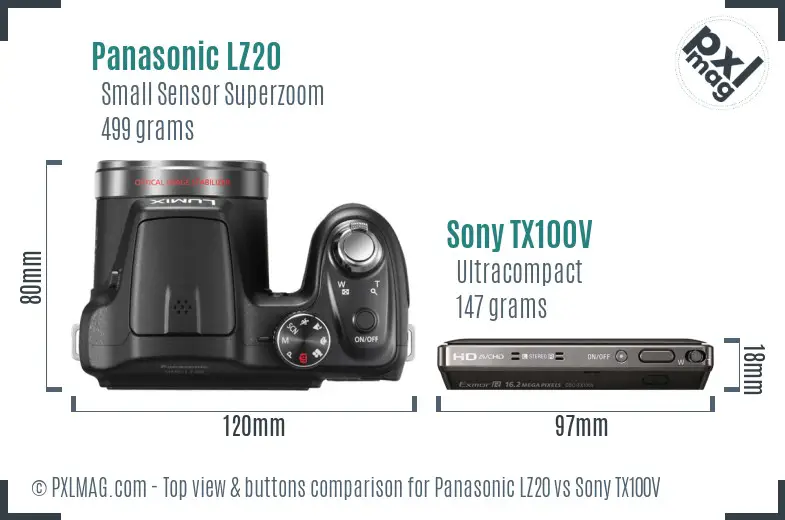 Panasonic LZ20 vs Sony TX100V top view buttons comparison