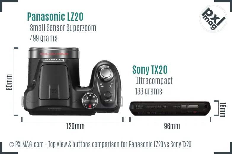 Panasonic LZ20 vs Sony TX20 top view buttons comparison