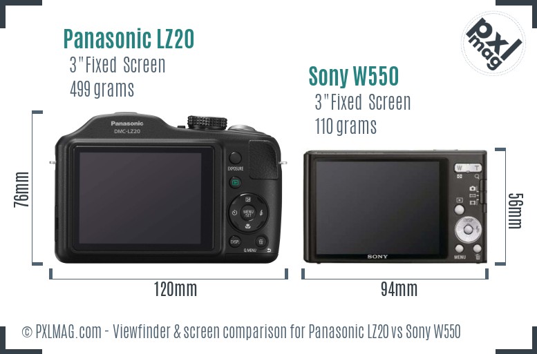Panasonic LZ20 vs Sony W550 Screen and Viewfinder comparison