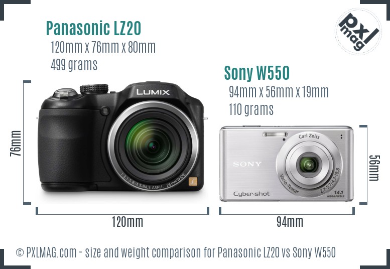 Panasonic LZ20 vs Sony W550 size comparison Panasonic LZ20 vs Sony W550 size comparison