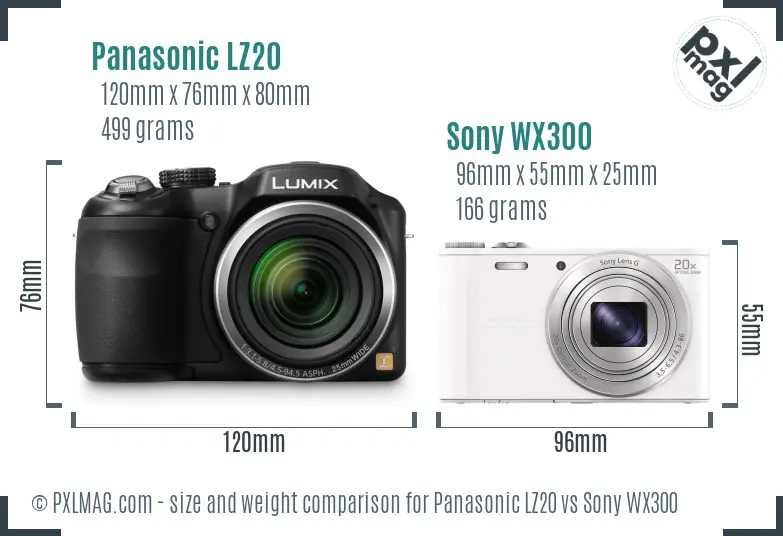 Panasonic LZ20 vs Sony WX300 size comparison