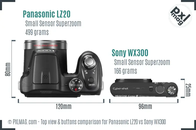 Panasonic LZ20 vs Sony WX300 top view buttons comparison