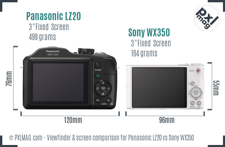 Panasonic LZ20 vs Sony WX350 Screen and Viewfinder comparison