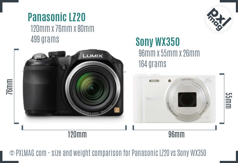 Panasonic LZ20 vs Sony WX350 size comparison