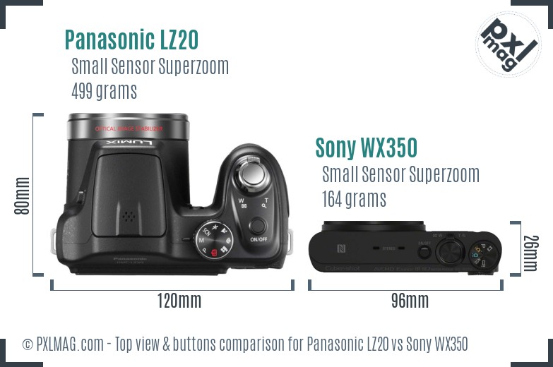 Panasonic LZ20 vs Sony WX350 top view buttons comparison