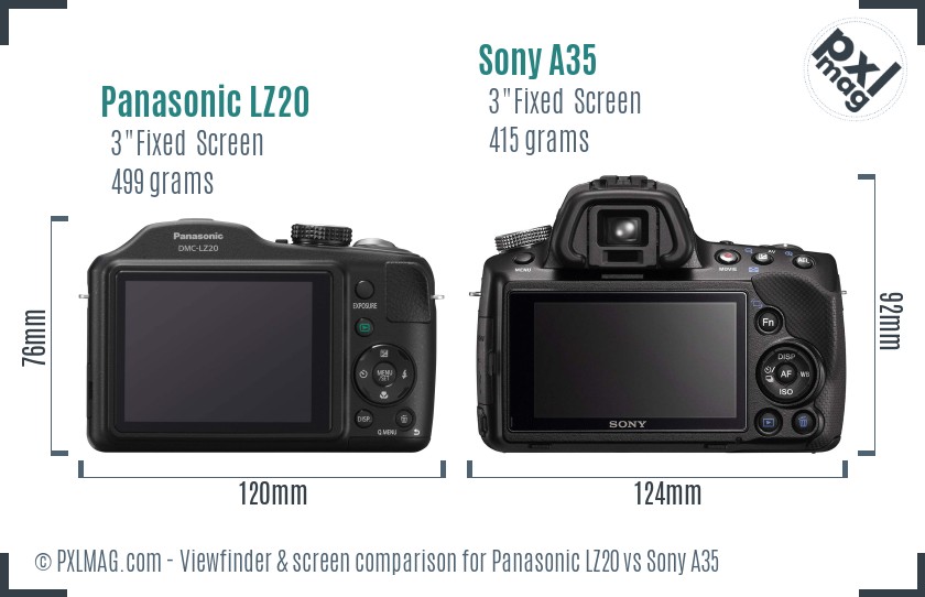 Panasonic LZ20 vs Sony A35 Screen and Viewfinder comparison
