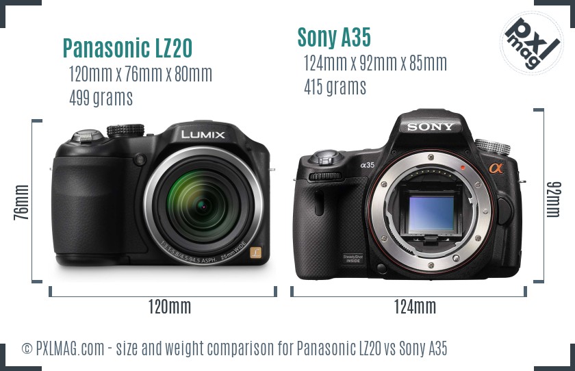 Panasonic LZ20 vs Sony A35 size comparison
