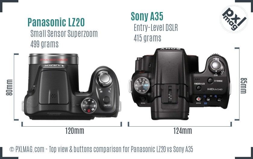 Panasonic LZ20 vs Sony A35 top view buttons comparison