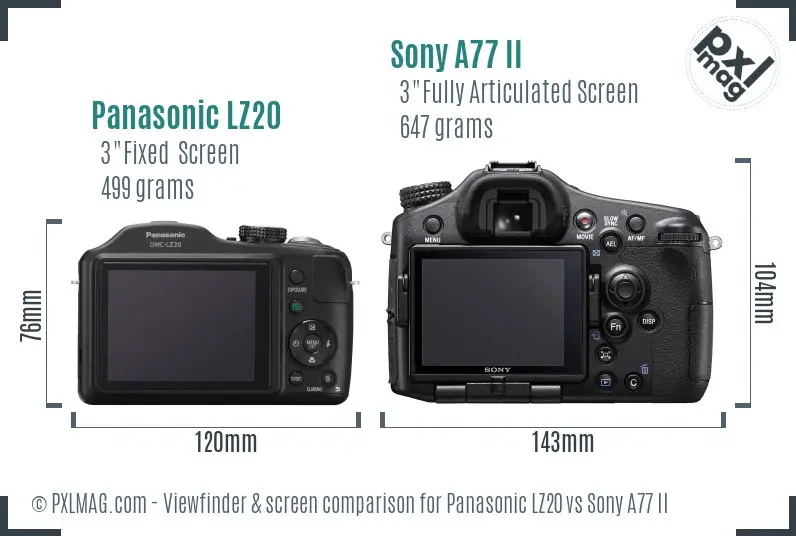 Panasonic LZ20 vs Sony A77 II Screen and Viewfinder comparison