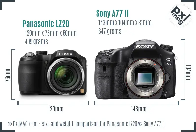 Panasonic LZ20 vs Sony A77 II size comparison
