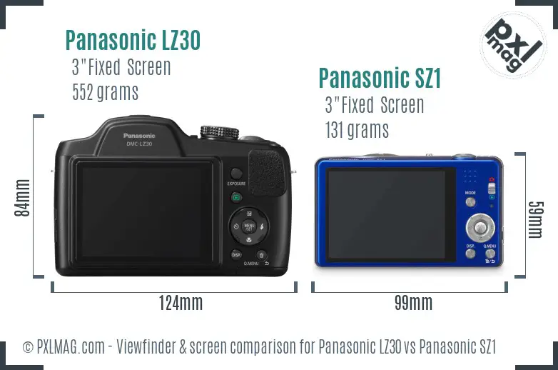 Panasonic LZ30 vs Panasonic SZ1 Screen and Viewfinder comparison
