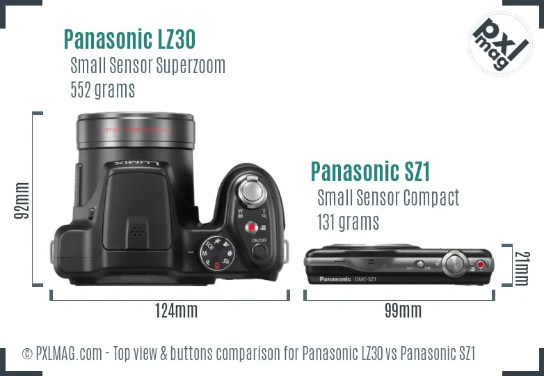 Panasonic LZ30 vs Panasonic SZ1 top view buttons comparison