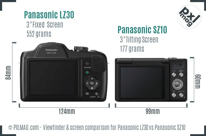Panasonic LZ30 vs Panasonic SZ10 Screen and Viewfinder comparison