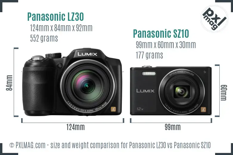 Panasonic LZ30 vs Panasonic SZ10 size comparison