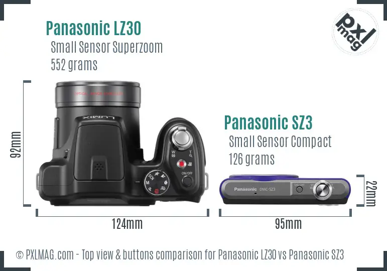Panasonic LZ30 vs Panasonic SZ3 top view buttons comparison