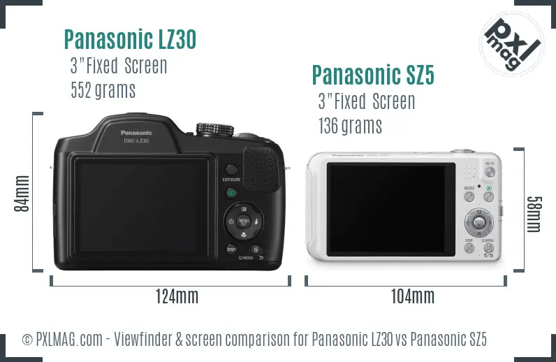 Panasonic LZ30 vs Panasonic SZ5 Screen and Viewfinder comparison