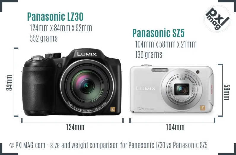 Panasonic LZ30 vs Panasonic SZ5 size comparison