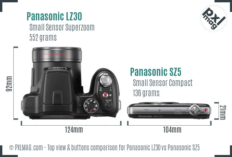 Panasonic LZ30 vs Panasonic SZ5 top view buttons comparison