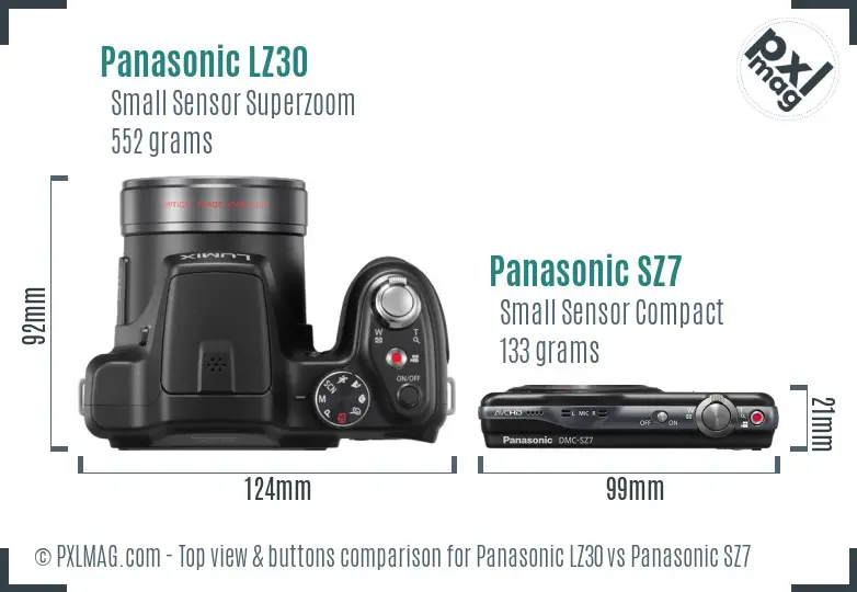 Panasonic LZ30 vs Panasonic SZ7 top view buttons comparison