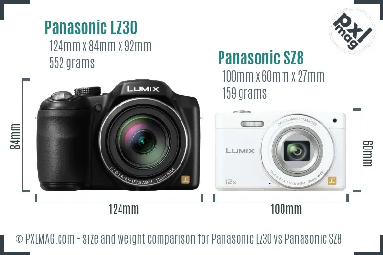 Panasonic LZ30 vs Panasonic SZ8 size comparison