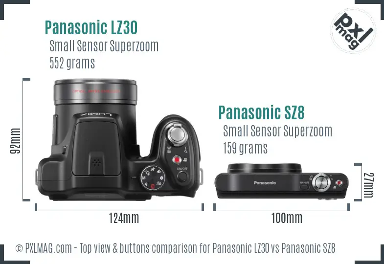 Panasonic LZ30 vs Panasonic SZ8 top view buttons comparison