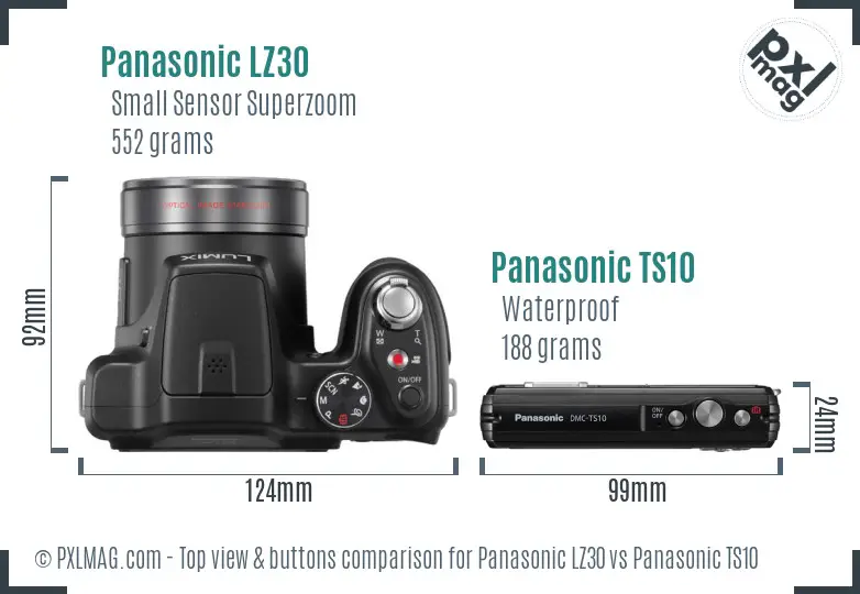 Panasonic LZ30 vs Panasonic TS10 top view buttons comparison