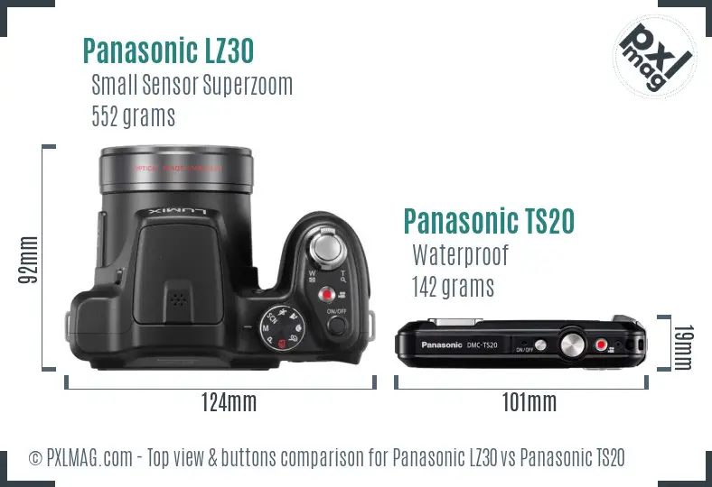 Panasonic LZ30 vs Panasonic TS20 top view buttons comparison