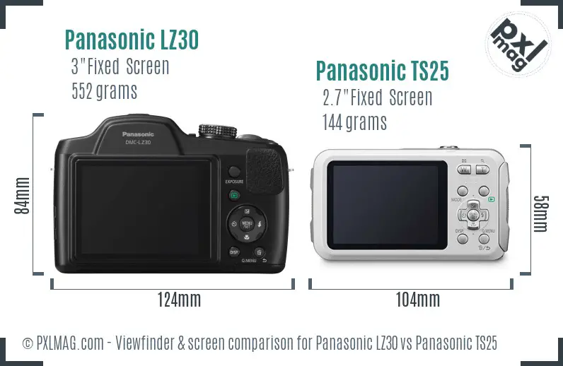 Panasonic LZ30 vs Panasonic TS25 Screen and Viewfinder comparison