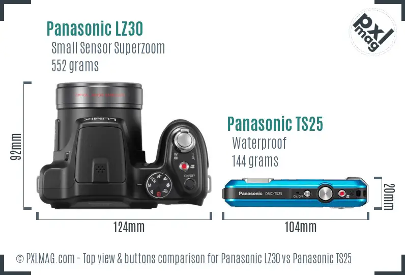 Panasonic LZ30 vs Panasonic TS25 top view buttons comparison