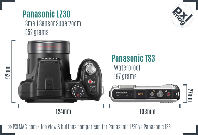 Panasonic LZ30 vs Panasonic TS3 top view buttons comparison