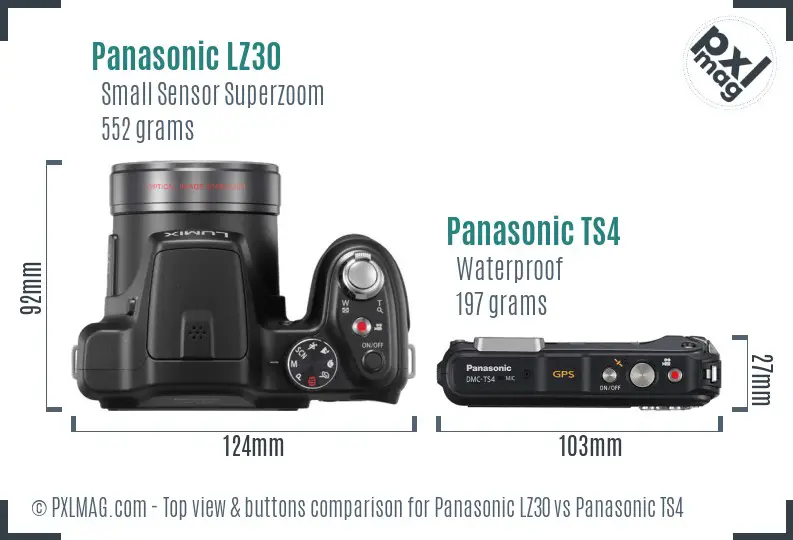Panasonic LZ30 vs Panasonic TS4 top view buttons comparison