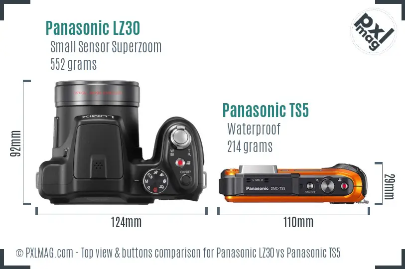 Panasonic LZ30 vs Panasonic TS5 top view buttons comparison