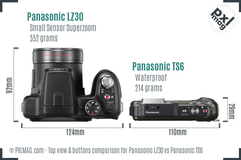 Panasonic LZ30 vs Panasonic TS6 top view buttons comparison