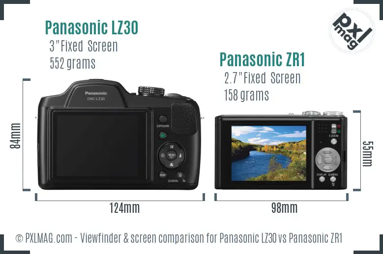 Panasonic LZ30 vs Panasonic ZR1 Screen and Viewfinder comparison